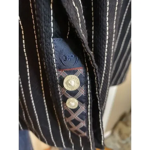 Phat Farm‎ Shirt Men's Large L Black White Pin Striped Button Up Long Sleeve VTG - Picture 6 of 11